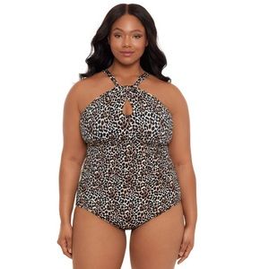 Embrace Your Curves by Miracle Brands- Leopard Print One Piece Shaper Suit- 3X